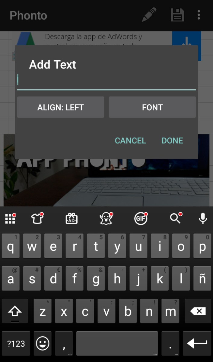 añadir texto en App Phonto